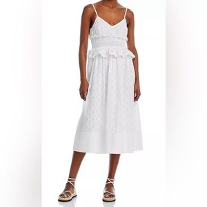 CINQ A SEPT MIDI DEBBIE WHITE EYELET DRESS NWT
